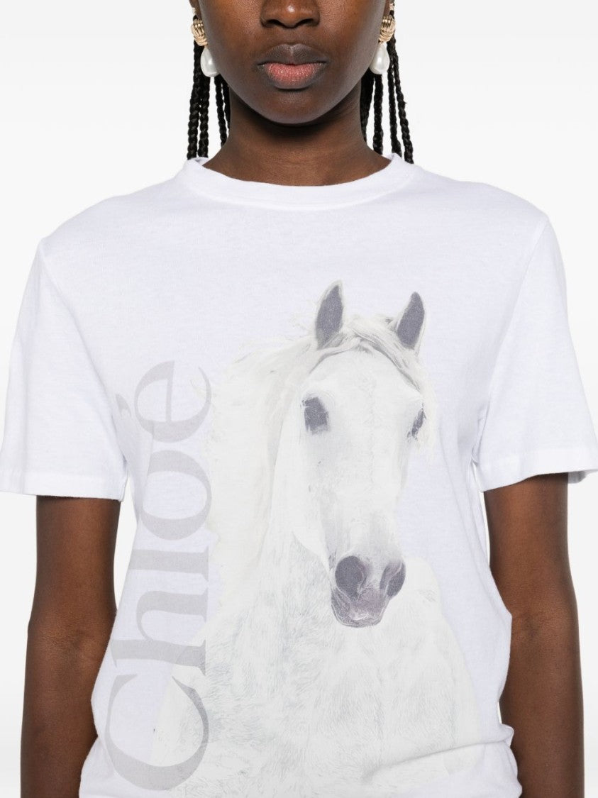 Chloé Artistic Print T-Shirt With Horse Design