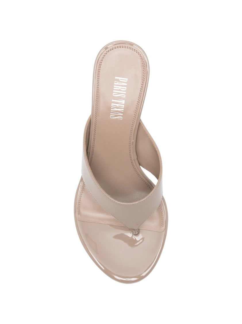 Paris Texas Glossy Finish Thong Strap Sandal With Mid-Height Stiletto Heel