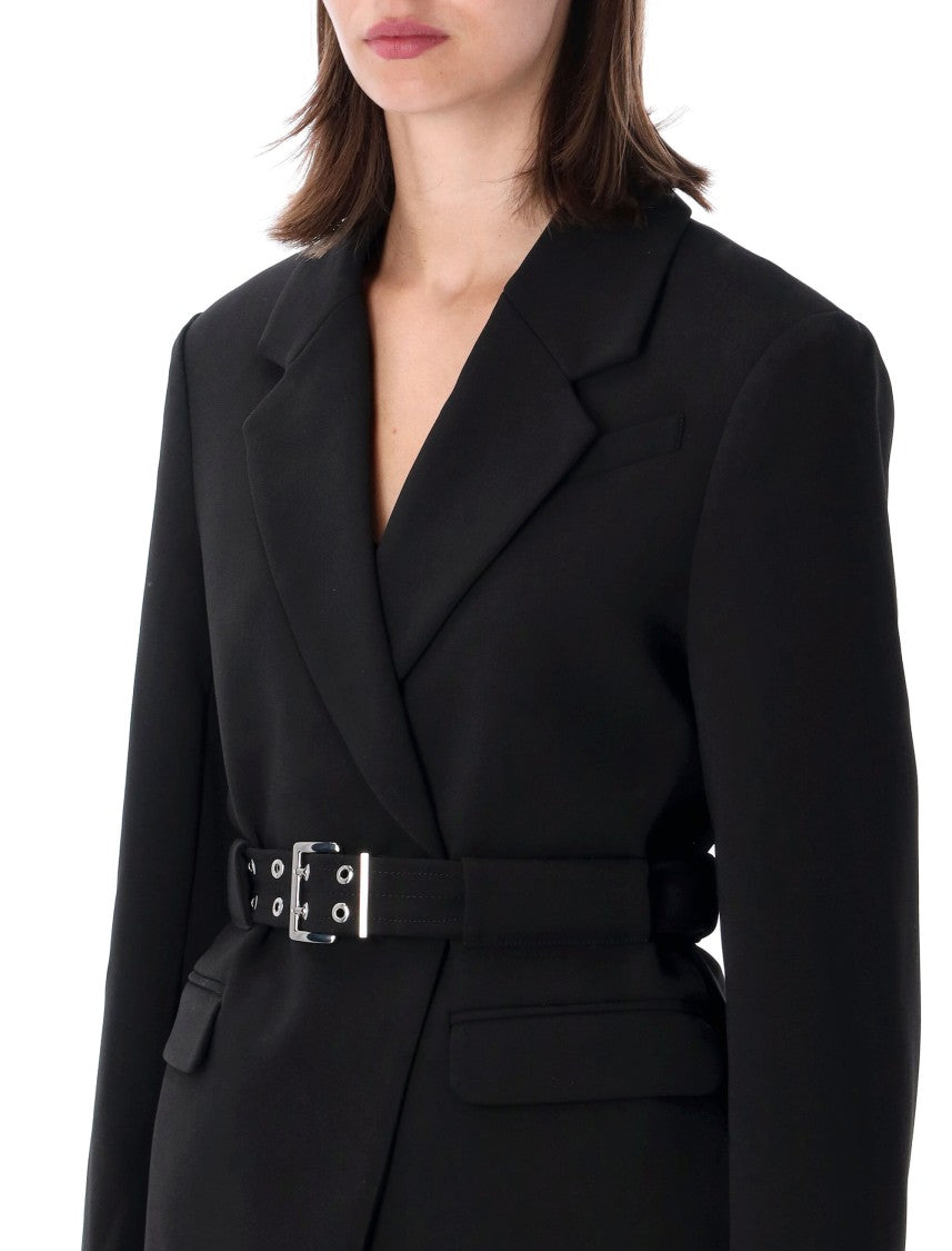 Ganni Narrow Black Blazer Belt With Double-Prong Buckle