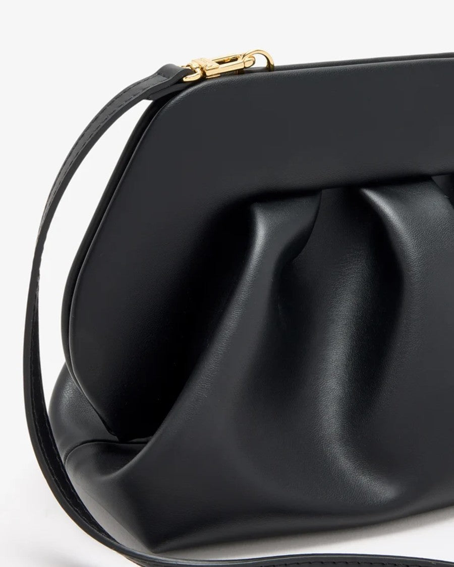 Themoirè Jet Black Bios Medium Pleated Vegan Leather Top-Handle Bag