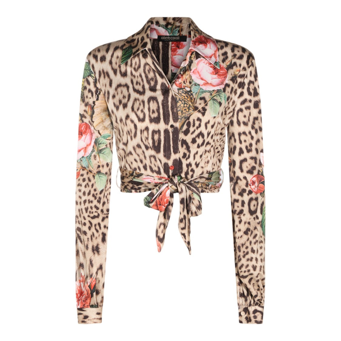 Roberto Cavalli Cropped Shirt With Bold Leopard Print