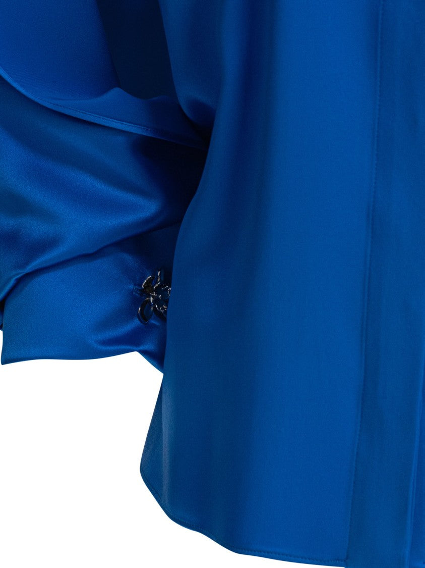 Max Mara Blue Silk Shirt With Draped Sleeves