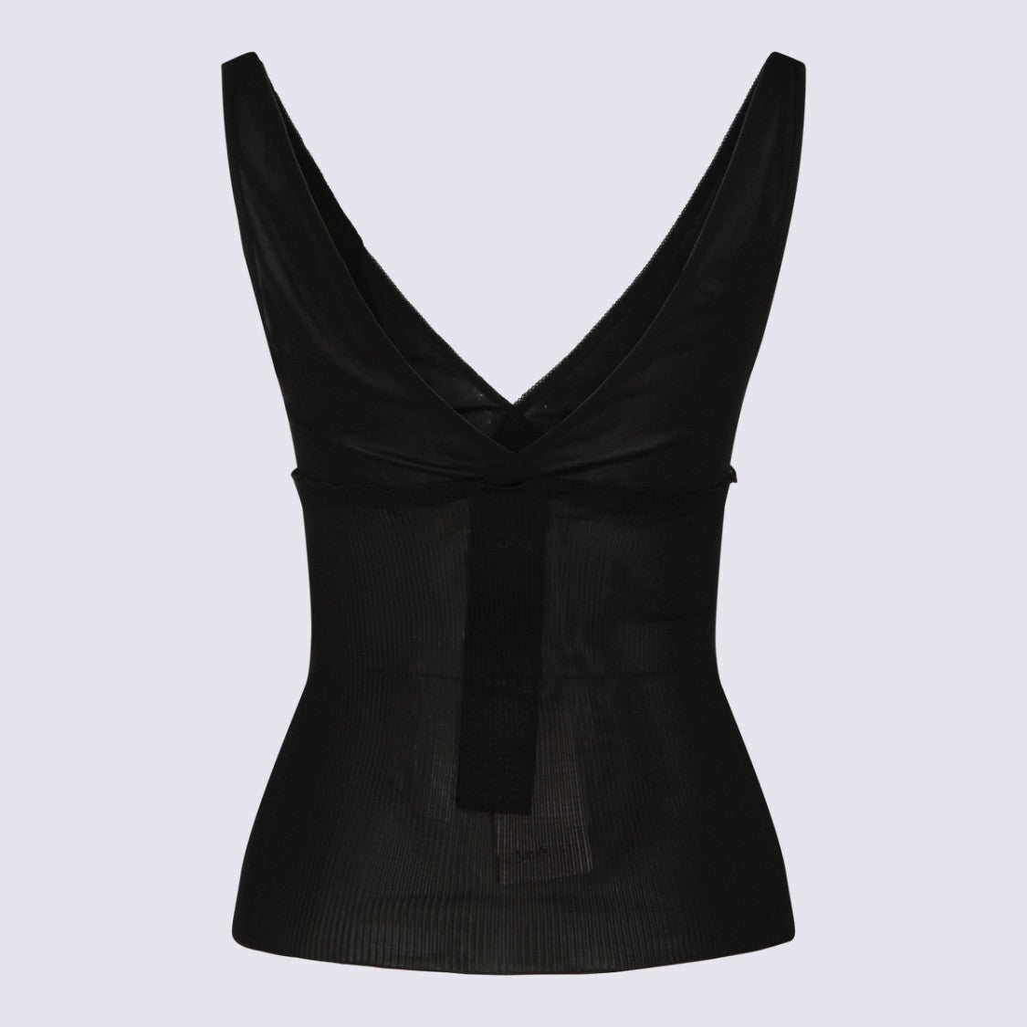 Saint Laurent Sheer Ribbed Tank Top With Deep V-Neckline And Metallic Logo