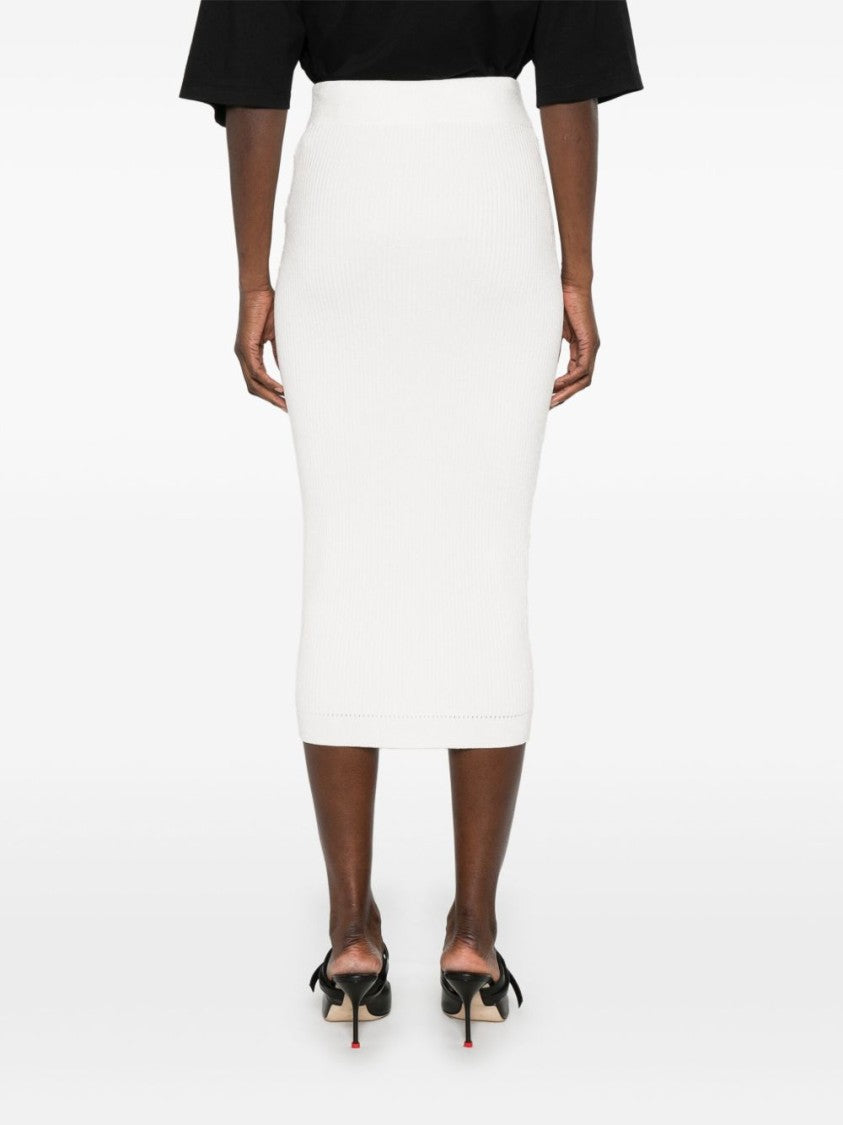 Balmain Ribbed White Midi Skirt
