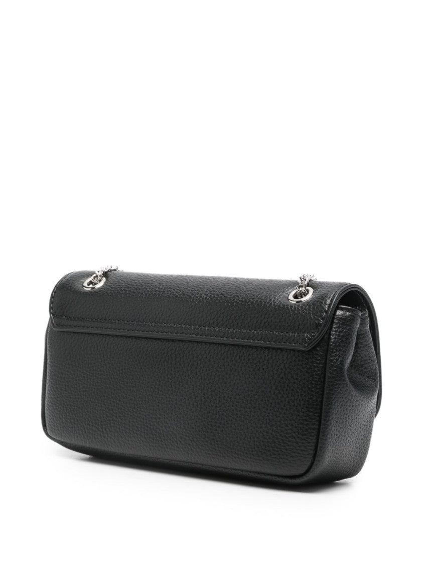 Vivienne Westwood Pebbled Black Leather Shoulder Bag With Silver Emblem