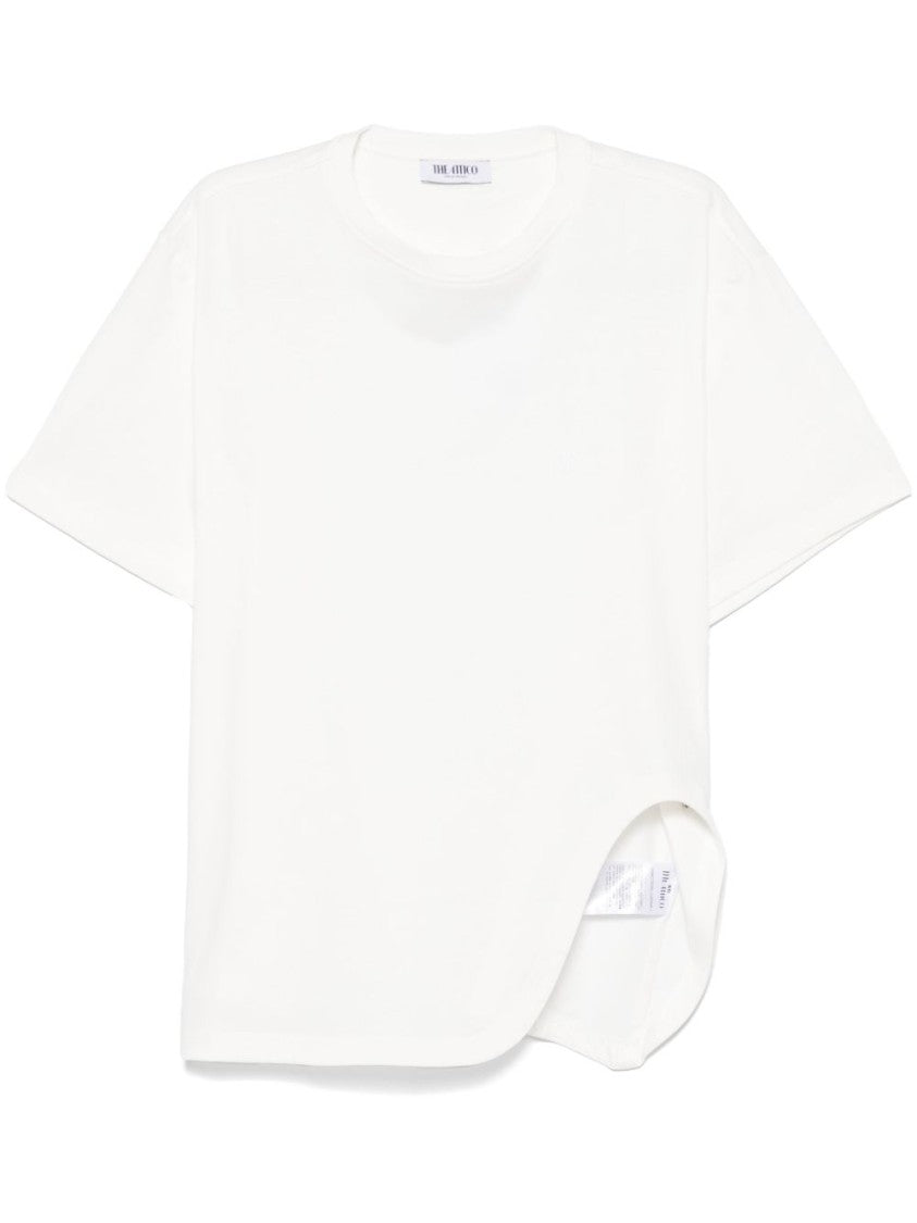 The Attico Asymmetrical Hem White T-Shirt With Curved Cut