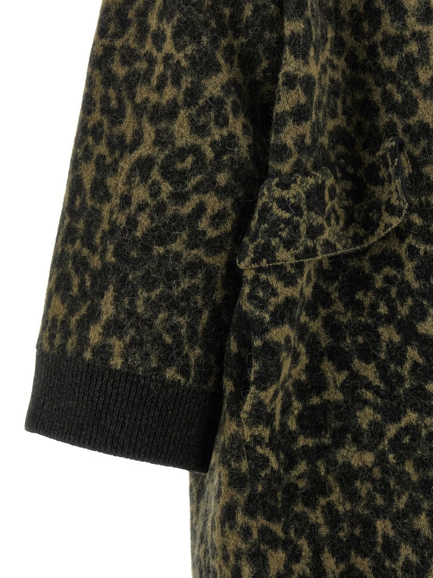 Nude Long Animal Print Wool Blend Coat