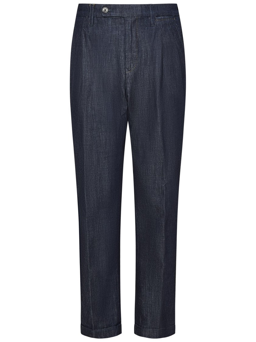 Incotex Indigo Blue Double Pleat Denim Jeans