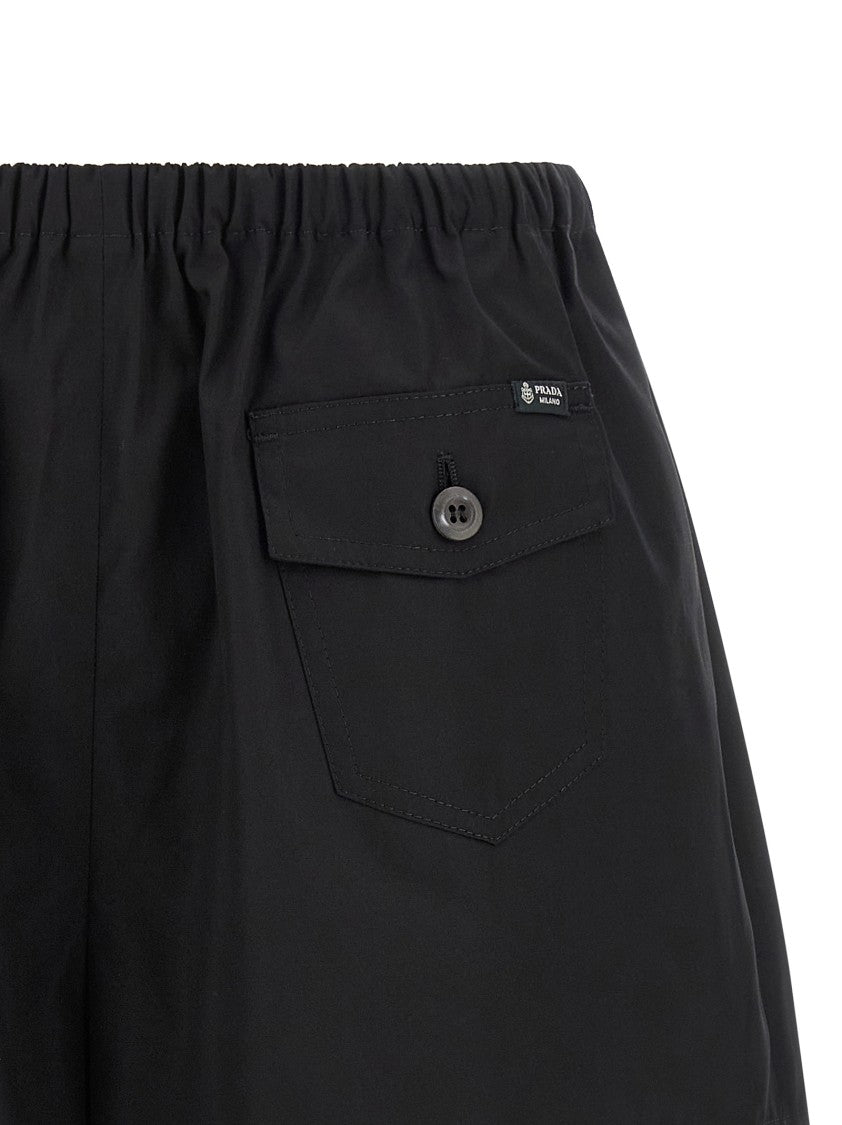 Prada Tailored Poplin Shorts With Elastic Waistband And Flap Pockets