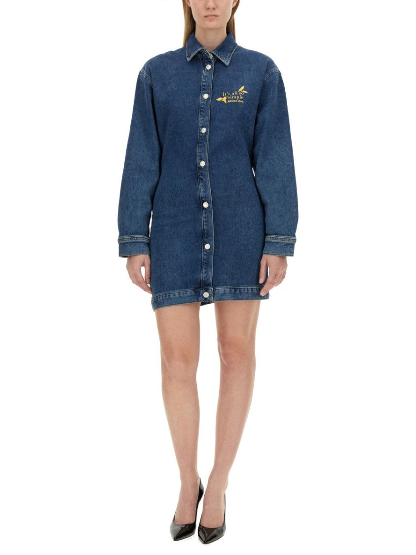 Moschino Classic Button-Down Denim Dress With Embroidered Detail