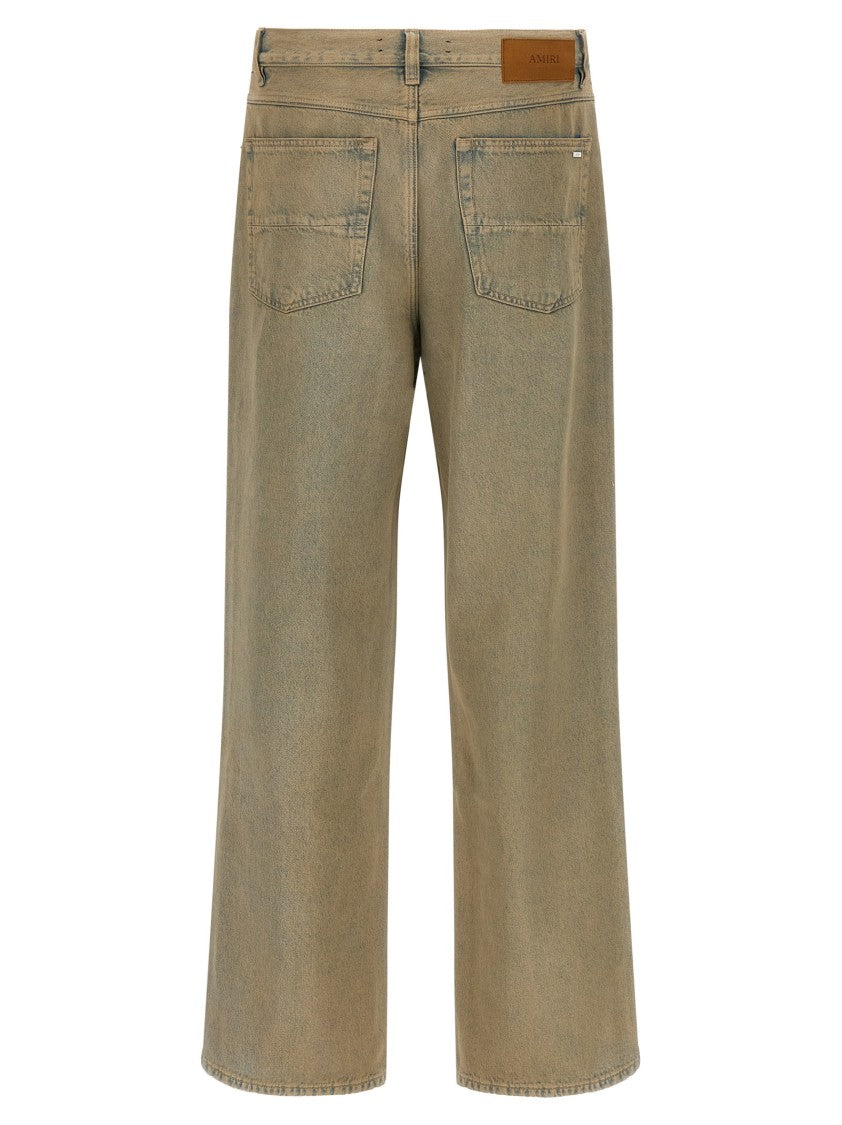 Amiri Overdyed Cotton Denim Wide Leg Jeans
