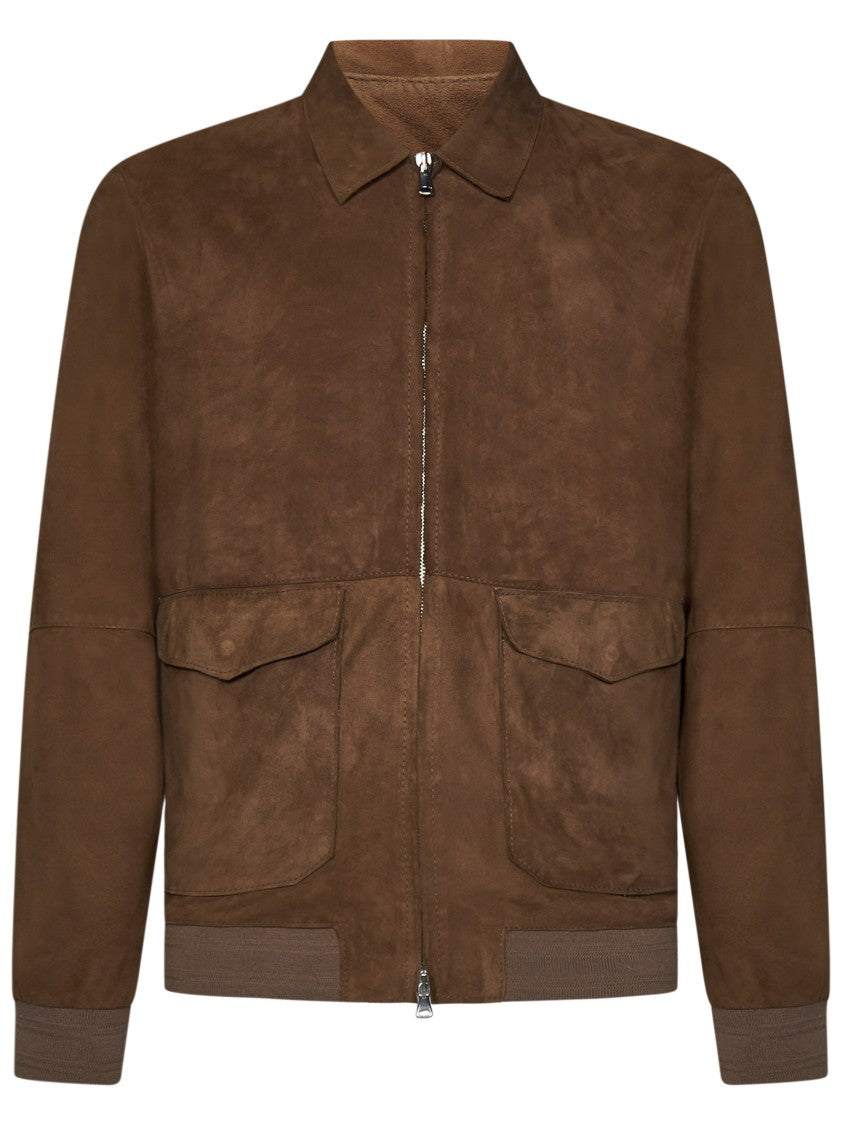 Franzese Collection Brown Deerskin Leather Bomber Jacket