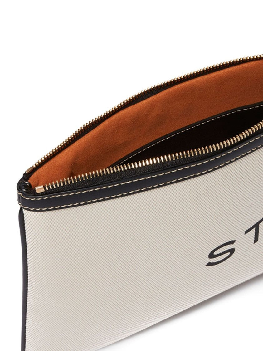 Stella Mccartney Beige Textured Handbag With Zip Closure And Wrist Strap