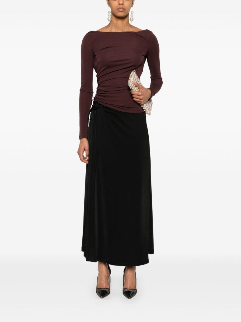 Elisabetta Franchi Brown Draped Long Sleeve T-Shirt