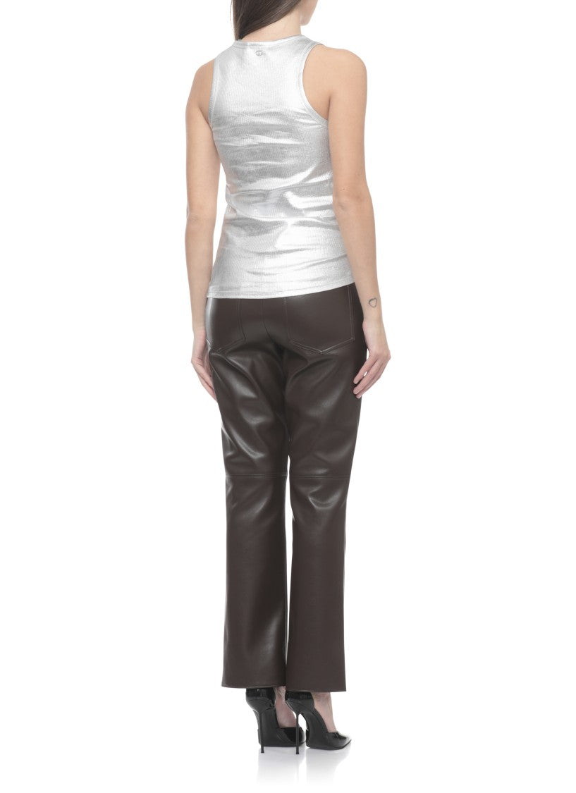 Rabanne Silver Metal Accent Cotton Tank Top