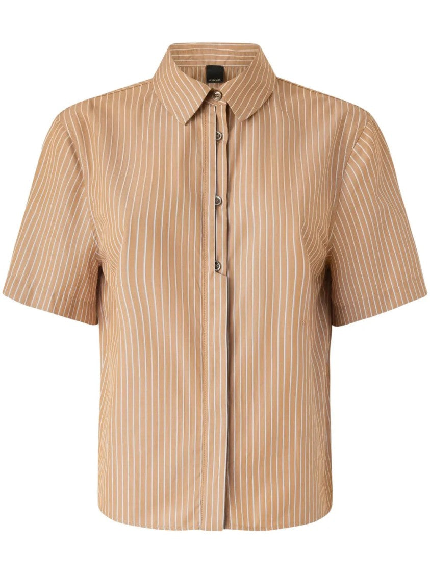 Pinko Brown Short Sleeve Shirt With Vertical Stripes