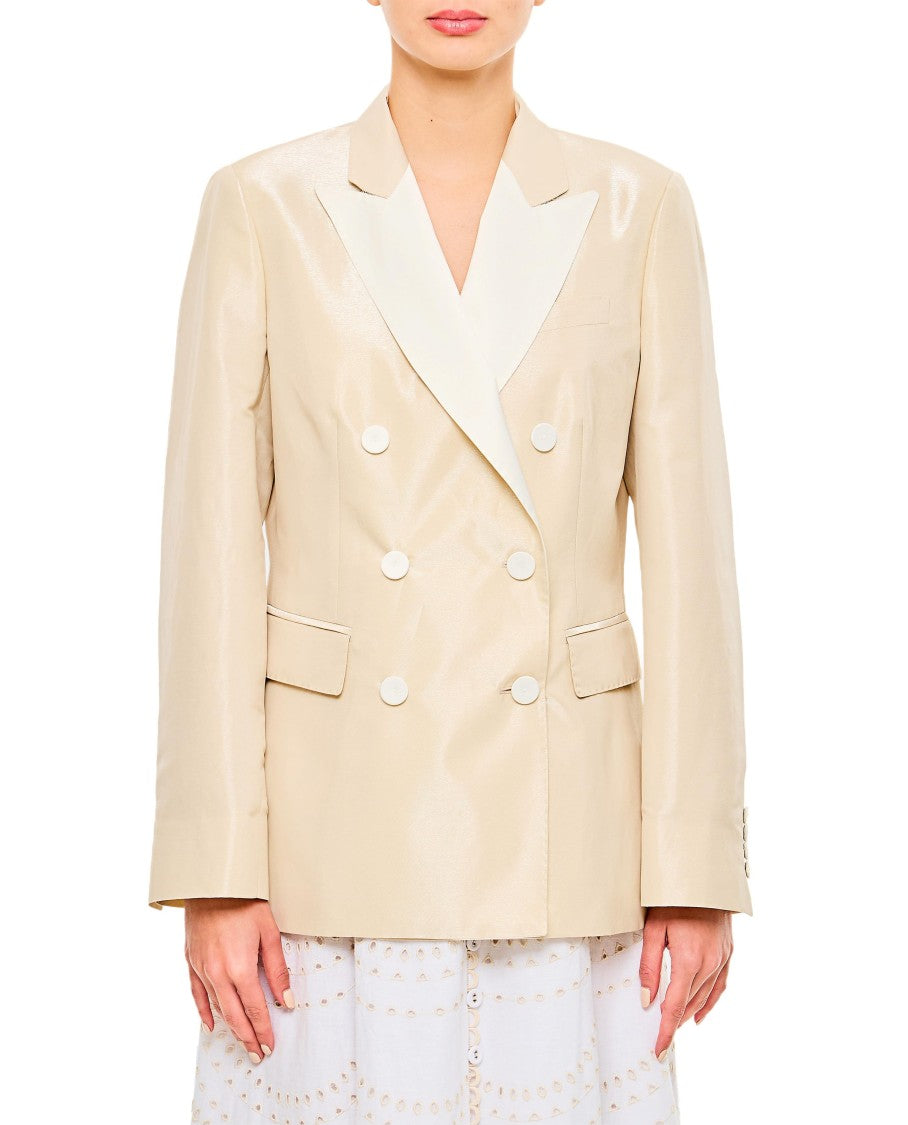 Alberto Biani Beige Double-Breasted Jacket With Flap Pockets And Shiny Finish