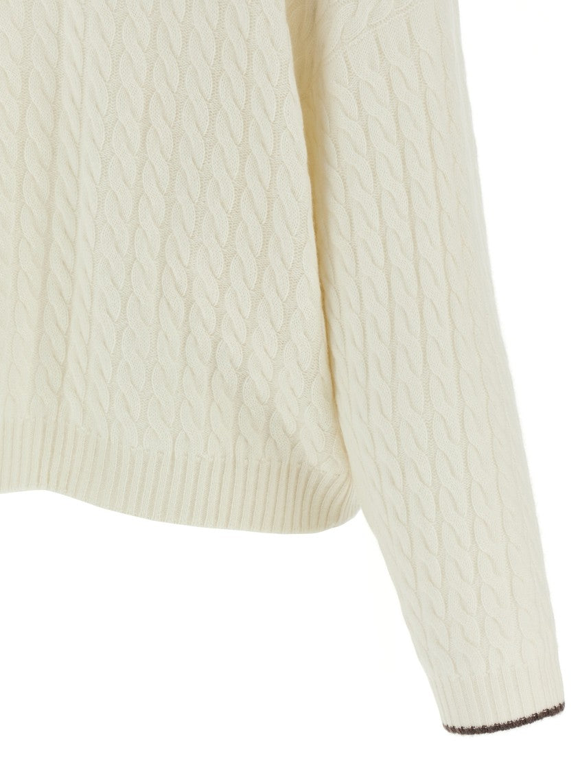 Brunello Cucinelli Braided Cashmere Cardigan With Logo Patch