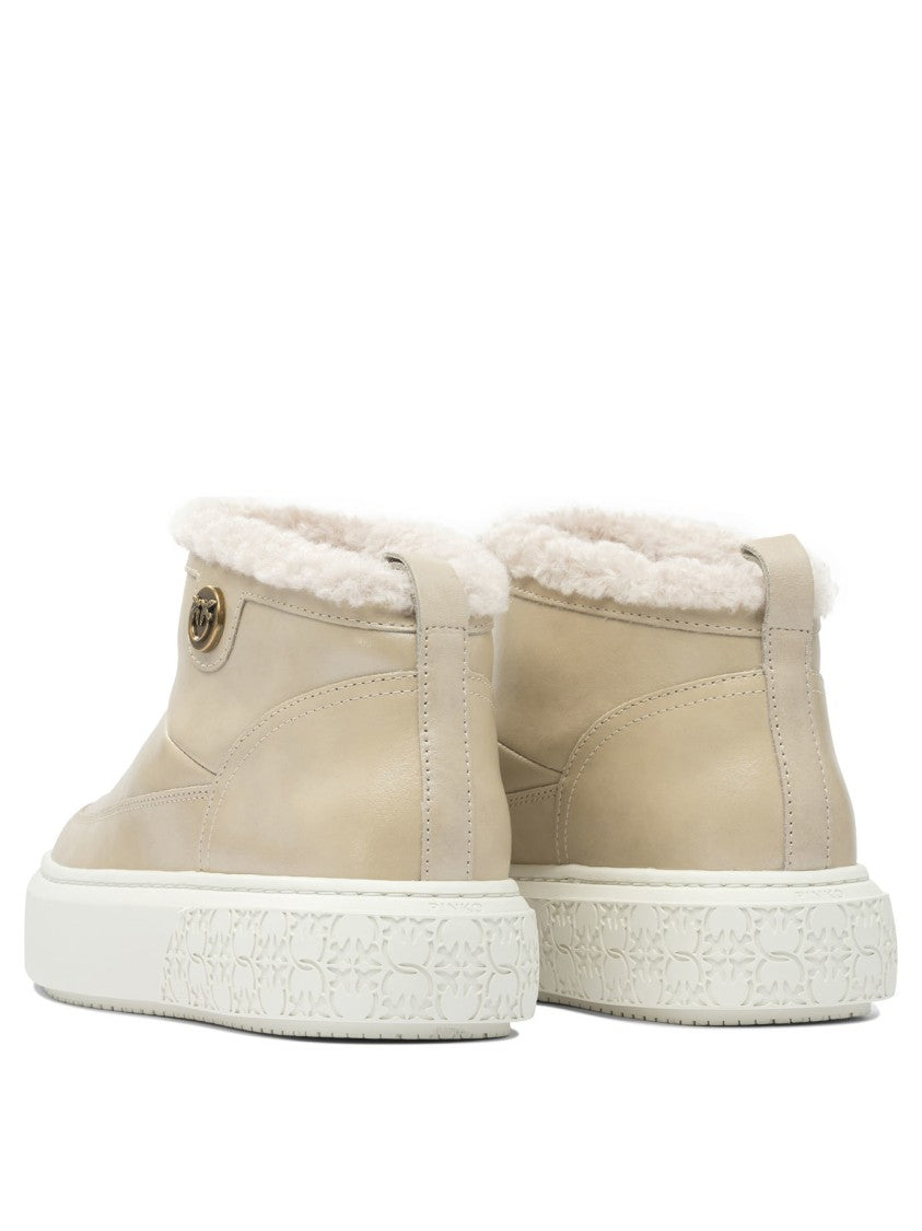 Pinko Beige Leather-Rubber Ankle Boots