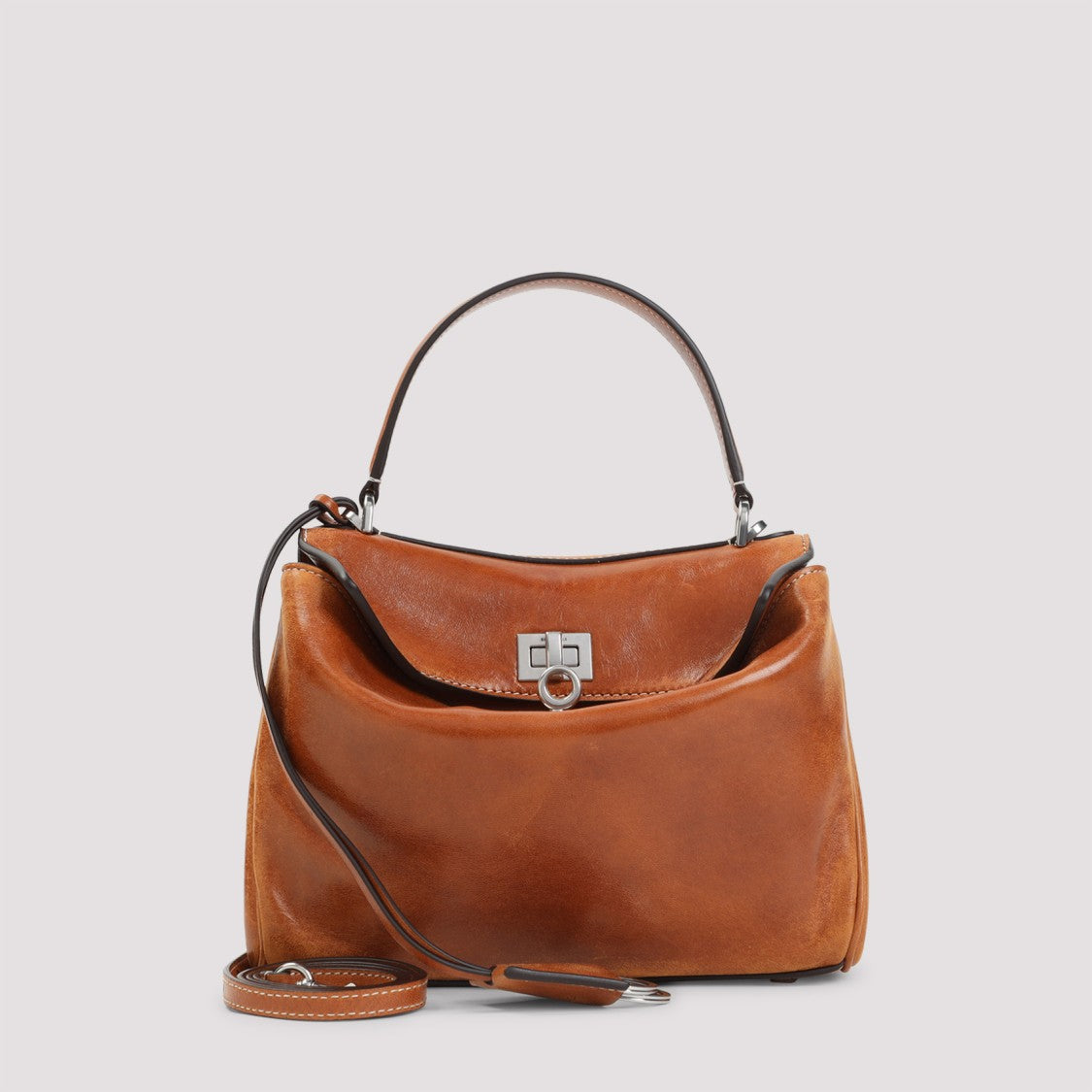 Balenciaga Tan Cowboy Lamb Leather Rodeo Top Handle Shoulder Bag