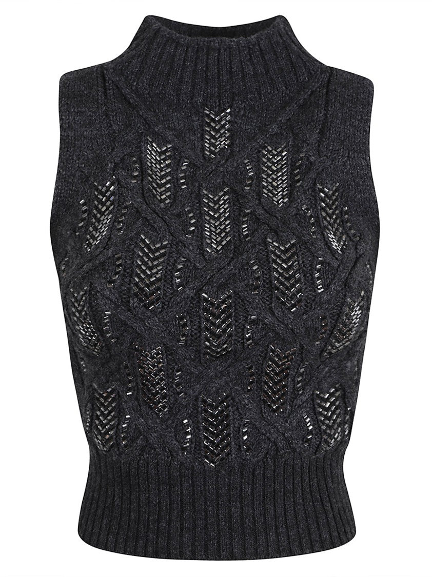 Ermanno Scervino Cropped Black Knitted Top With High Neck