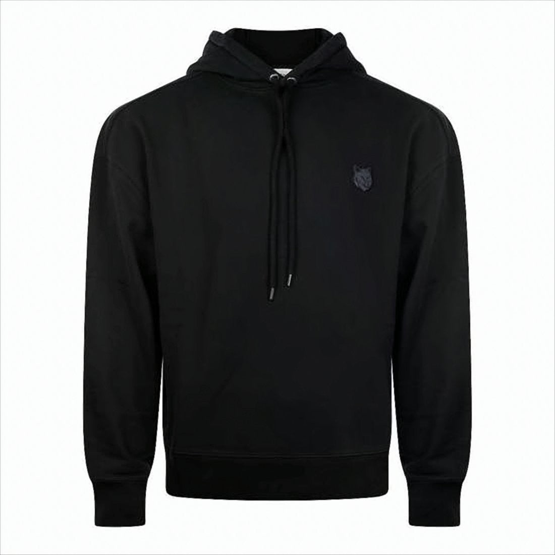 Maison Kitsuné Minimalist Black Hoodie With Embroidered Fox Logo