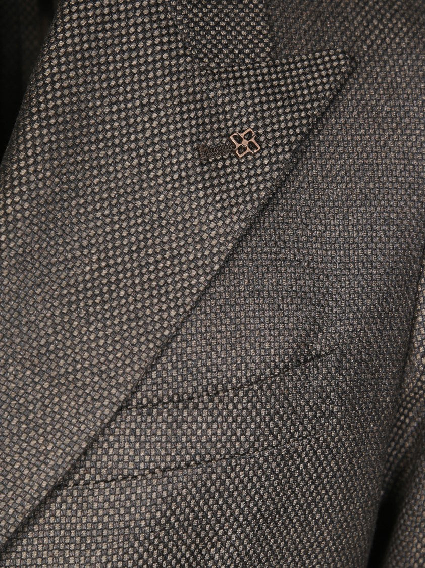 Tagliatore Double-Breasted Textured Blazer With Checkered Pattern