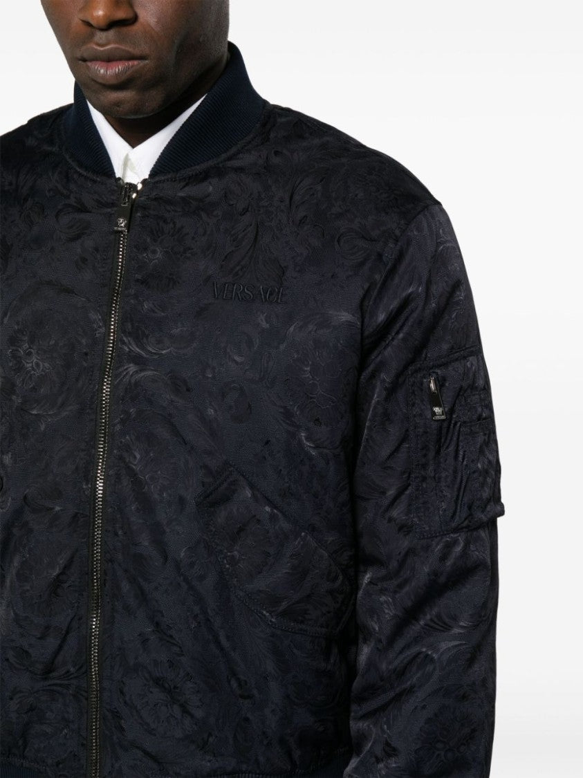 Versace Navy Blue Cotton Abstract Pattern Jacket