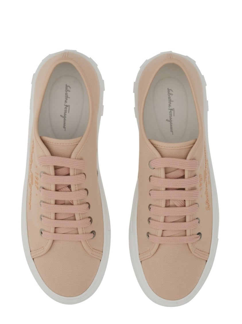 Ferragamo Low-Top Beige Sneakers With Subtle Logo