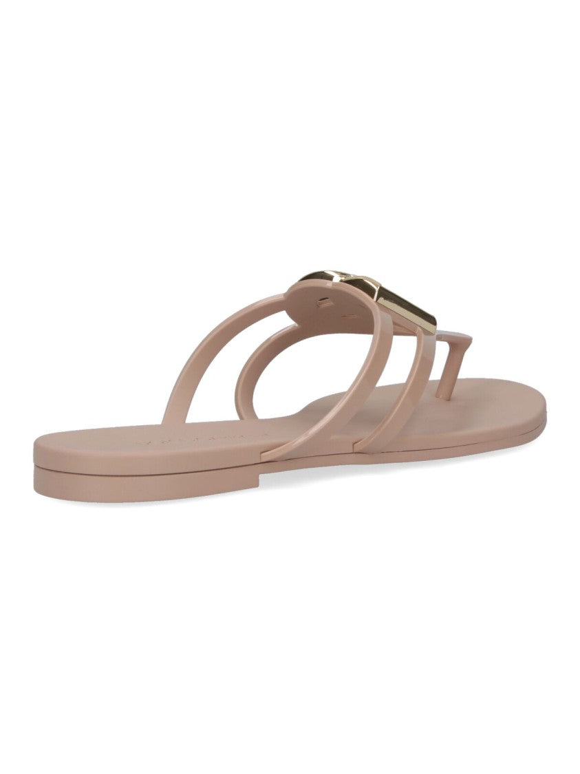 Dolce & Gabbana Cream Rubber Slip-On Sandals With Gold Logo
