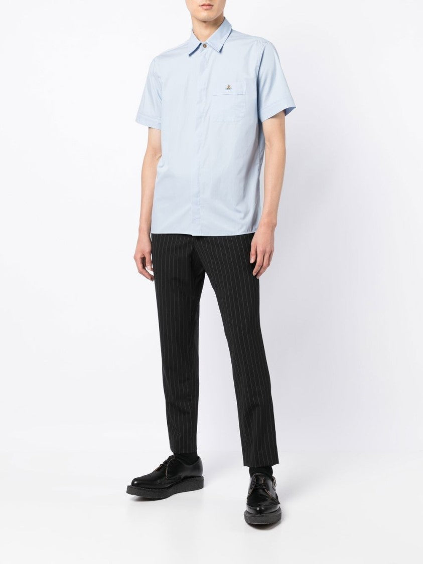 Vivienne Westwood Light Blue Cotton Shirt With Signature Orb Logo Embroidery
