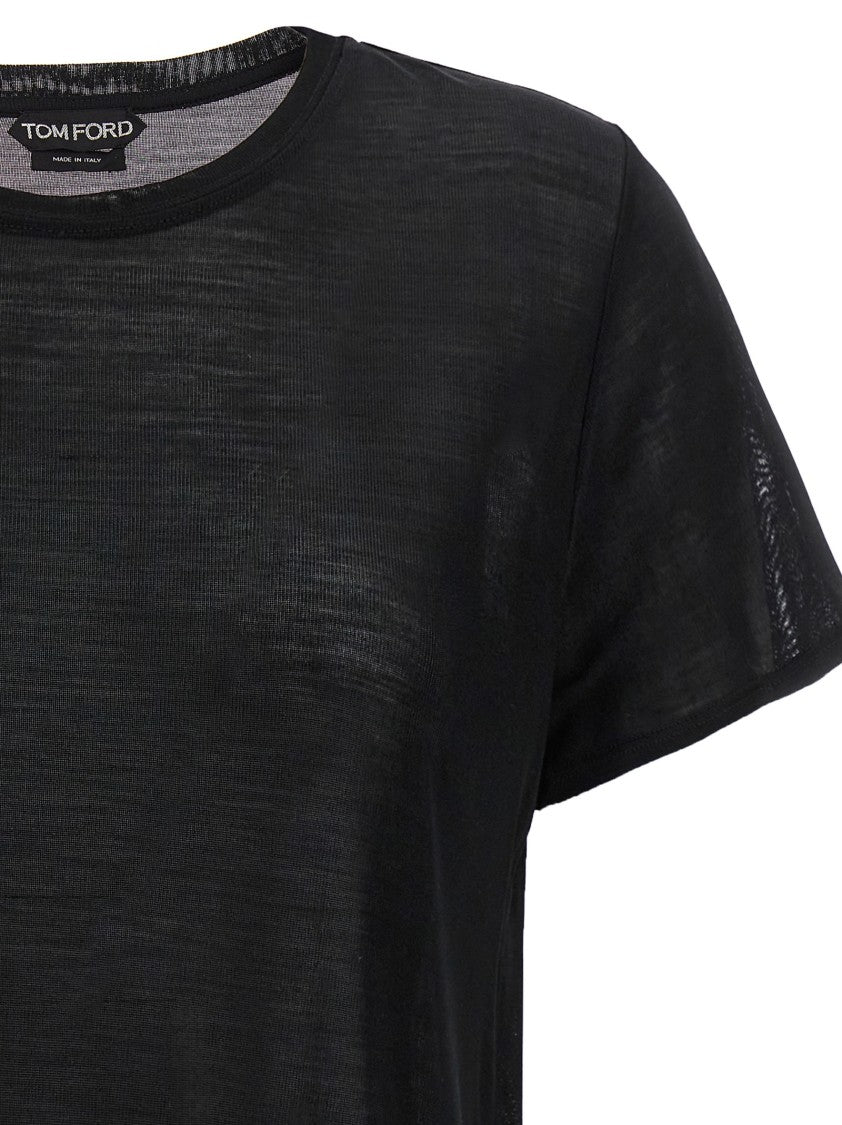 Tom Ford Sheer Silk T-Shirt With Gold Logo Plaque