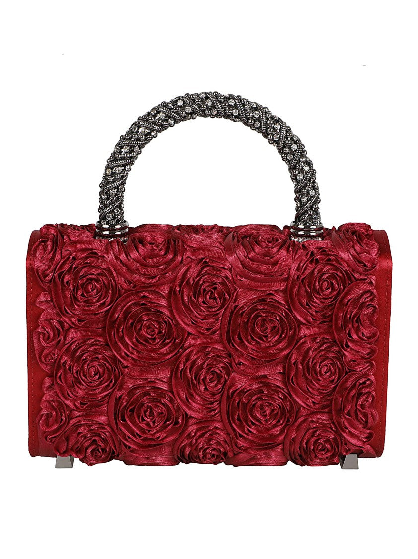 Roger Vivier Red Fabric Handbag With 3D Rose Appliqués