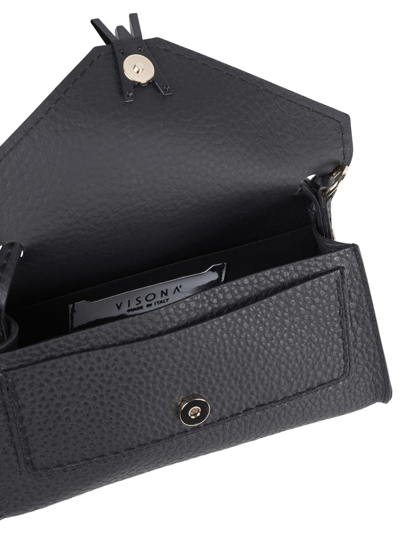 Visona` Black Queen Structured Textured Shoulder Bag