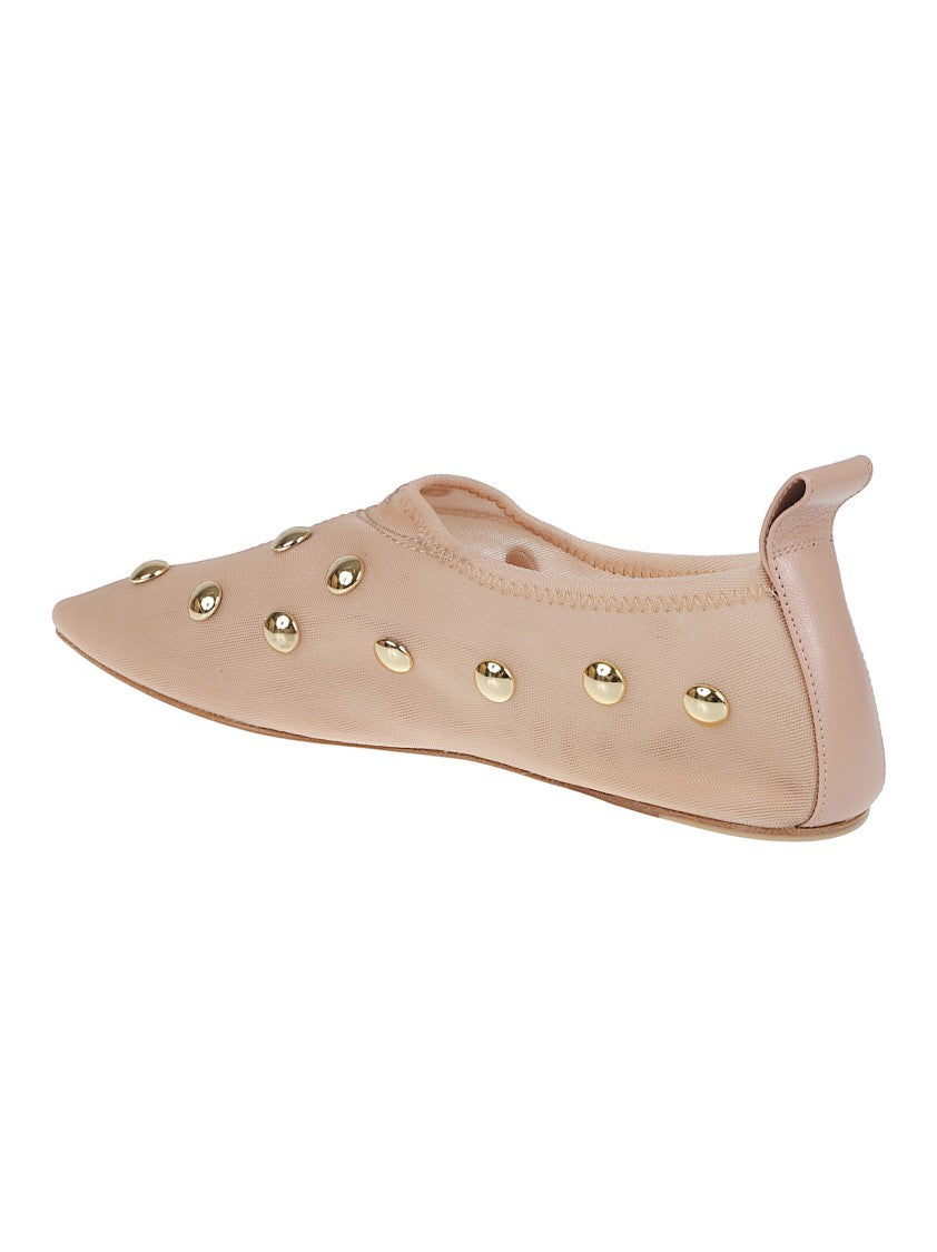 Chloé Pointed Toe Flats With Gold-Studded Upper And Pull Tab