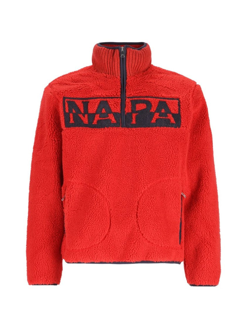 Napapijri Fleece Textured Logo Panel Half-Zip Sweater