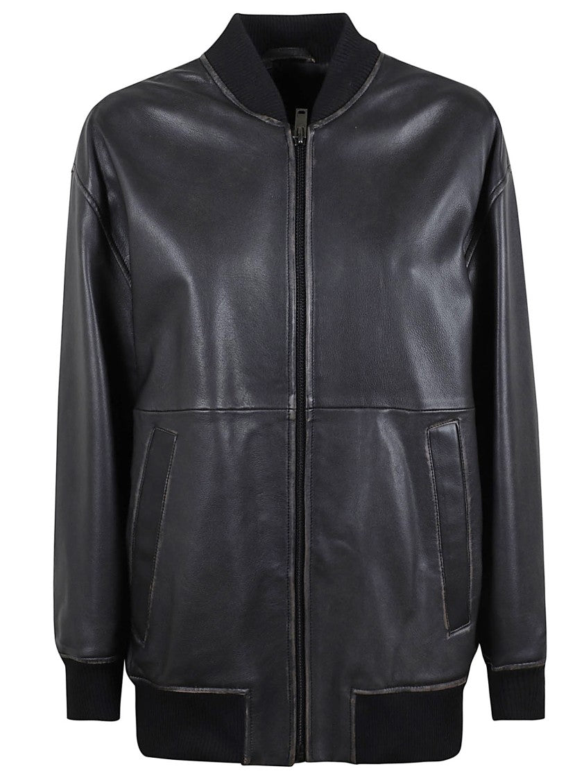 Max Mara Relaxed Fit Leather Jacket With Zip Closure