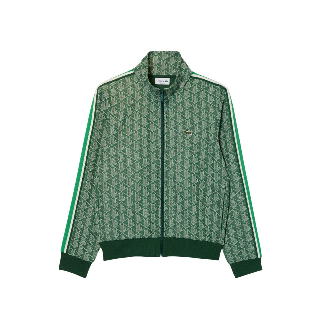 Lacoste Zip Sweatshirt With Contrasting Sleeve Stripes