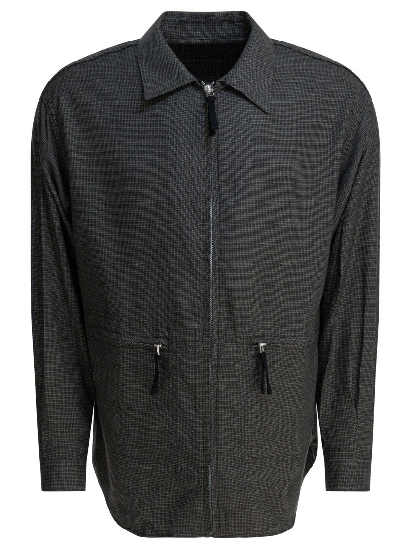 Comme Des Garçons Grey Cotton Overshirt Jacket With Structured Collar And Zippered Pockets