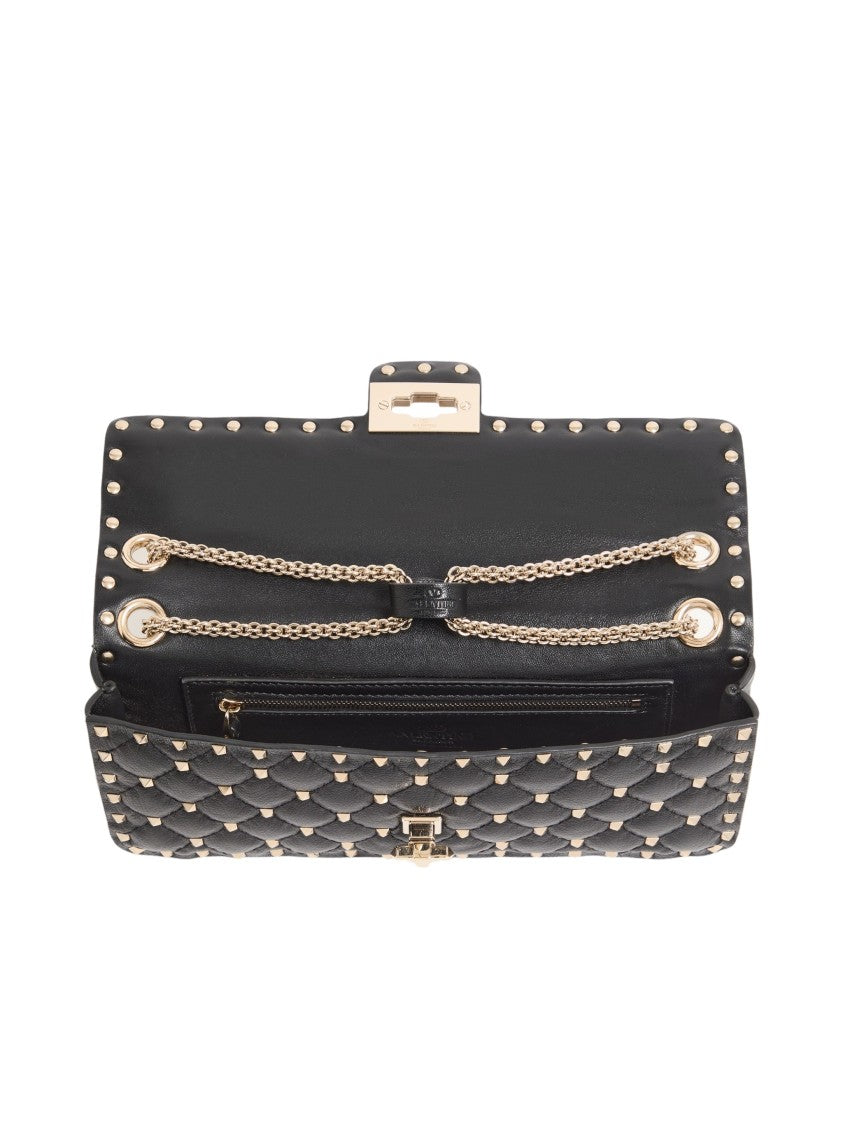 Valentino Quilted Black Kidskin Shoulder Bag With Platinum-Tone Detailing