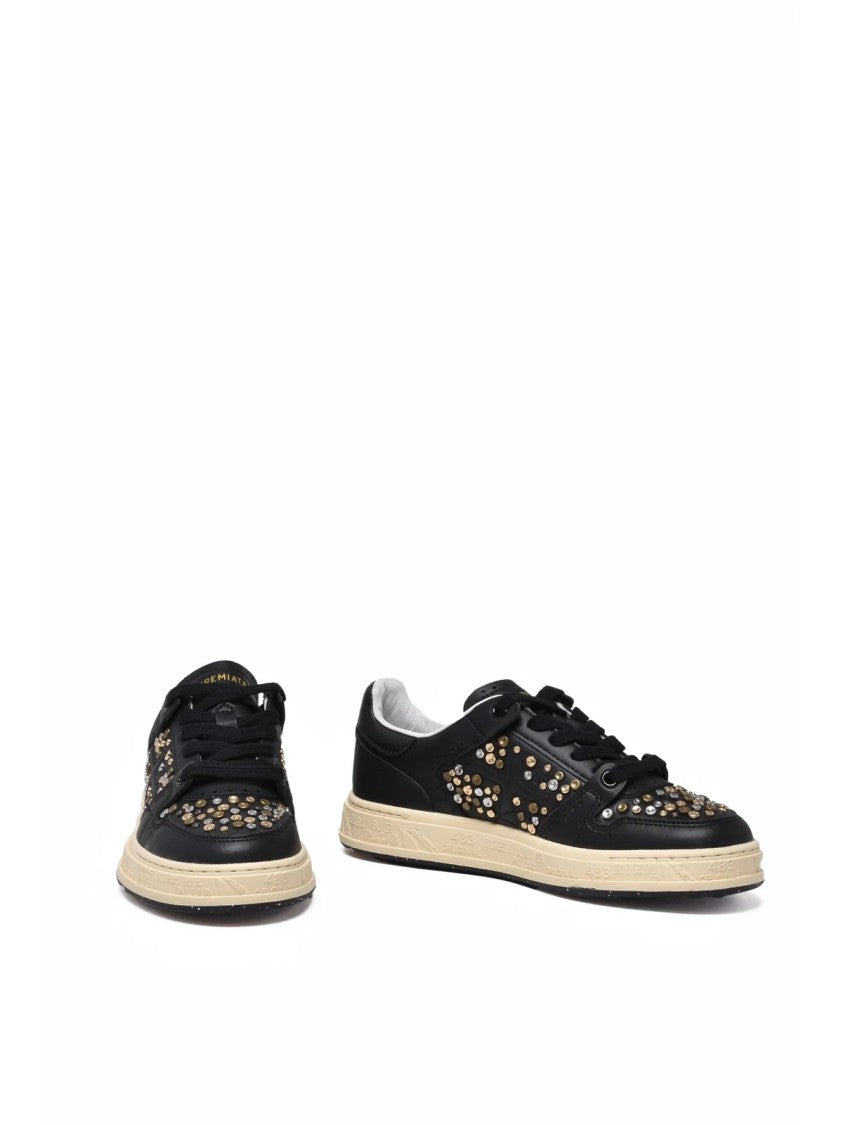 Premiata Black Leather Metallic Sneakers
