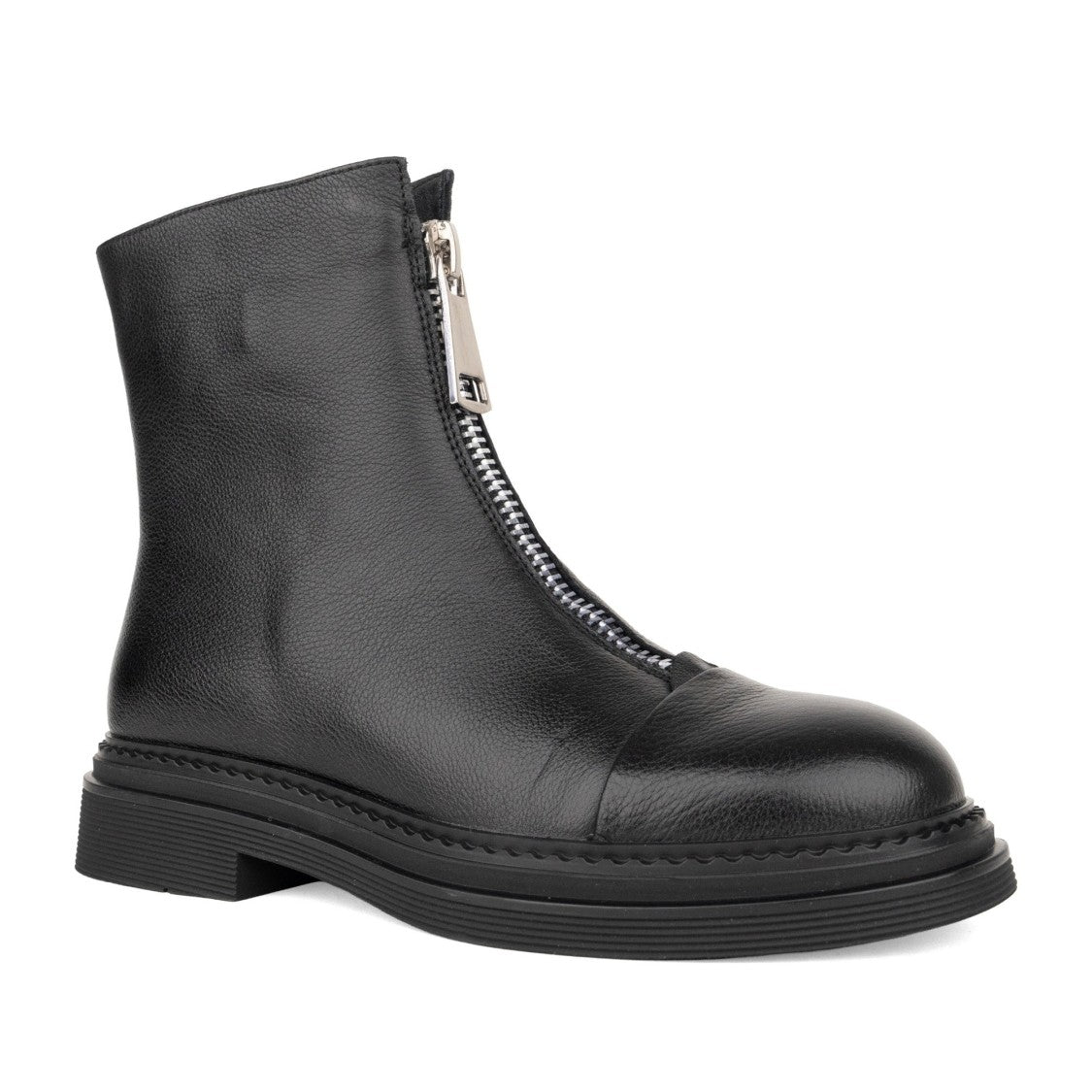 Linda Baumann Black Central Zipper Leather Ankle Boots