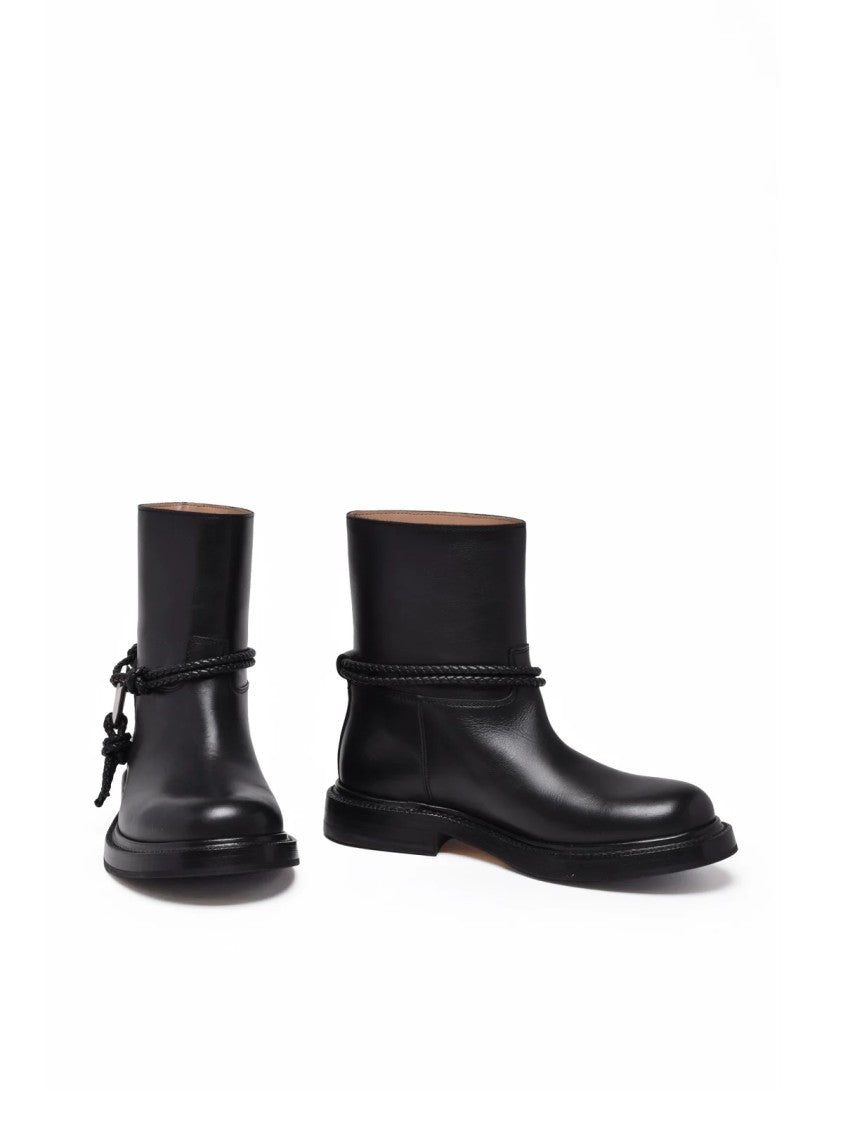 Bottega Veneta Black James Braided Strap Leather Ankle Boots