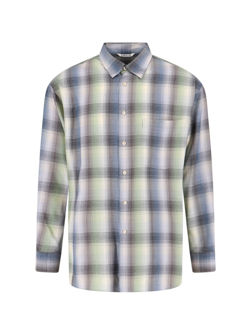 Auralee Multicolor Plaid Wool Shirt With Classic Collar