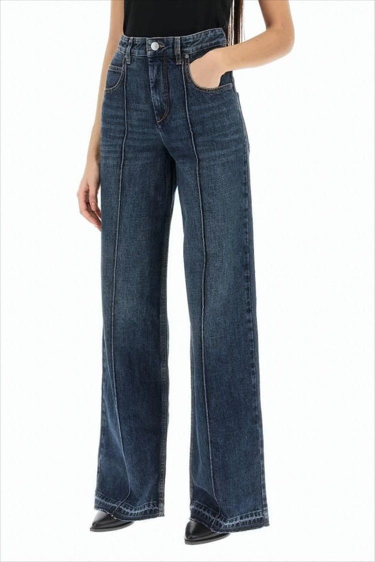 Isabel Marant Wide-Leg Denim Pants With Vertical Seams