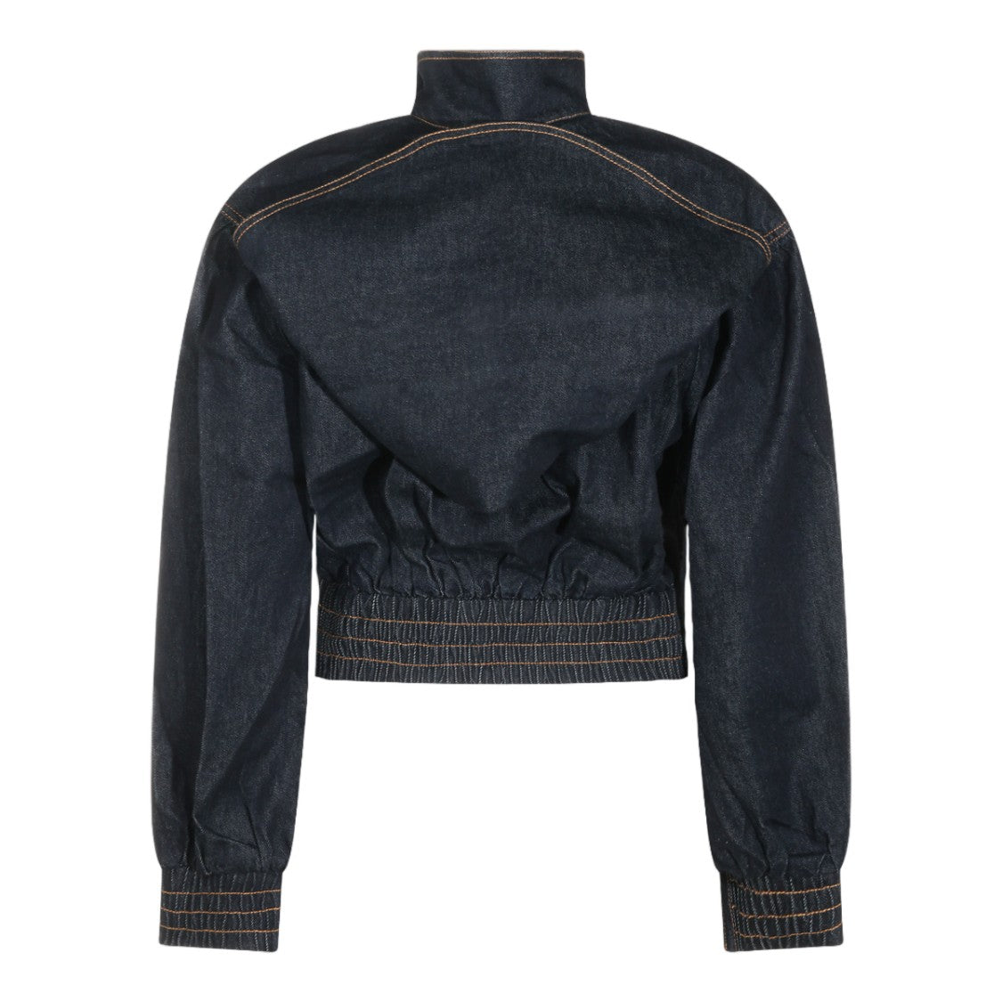 Zimmermann Cropped High Collar Gathered Dark Denim Jacket