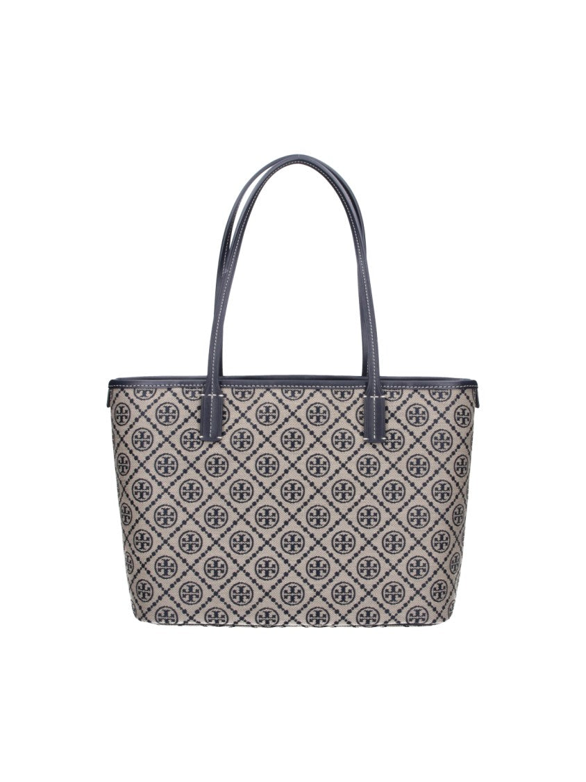 Tory Burch Blue T Monogram Fabric Small Tote Bag
