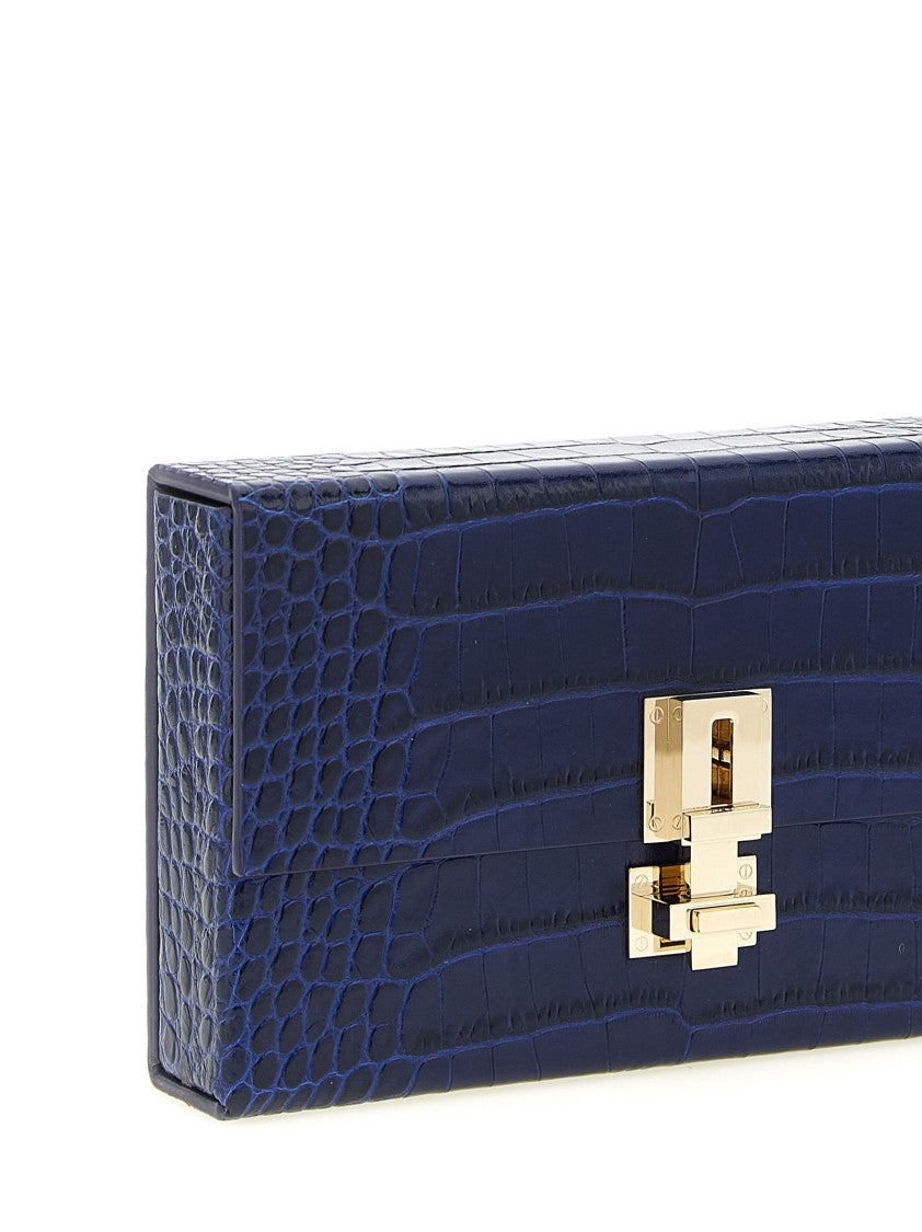 Tom Ford Python Print Leather Clutch With Snap Closure And Removable Mirror