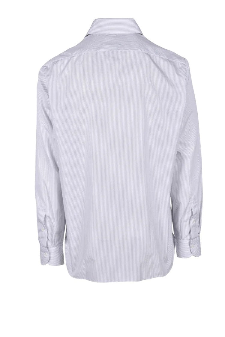Luigi Borrelli Napoli White/Blue Cotton Shirt Men's