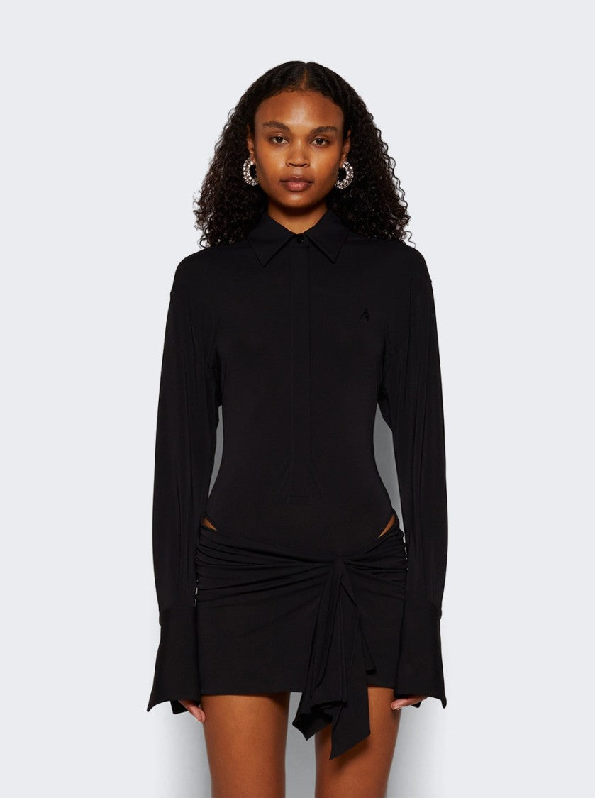 The Attico Black Mini Shirt Dress With Draped Skirt